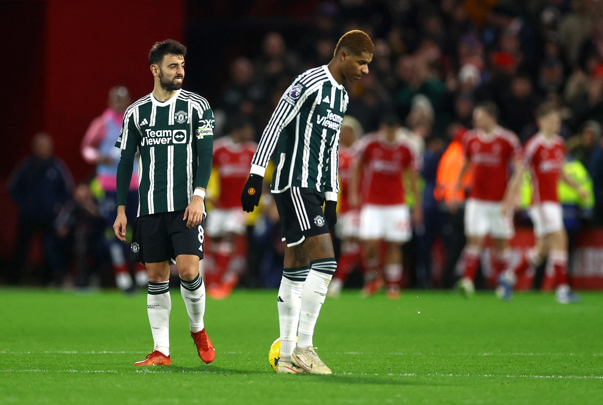Laga Nottingham Forest vs Manchester United di Liga Inggris 2023-2024.