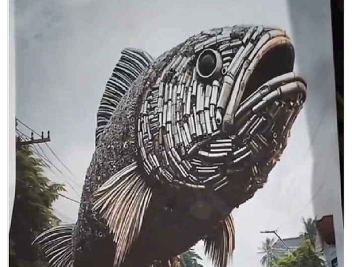 Dibuat dari knalpot brong, Patung Bandeng siap kejutkan warga Pati.