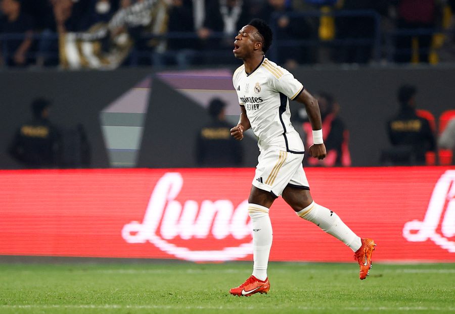 Vinicius Jr hattrick ke gawang Barcelona di Piala Super Spanyol 2023-2024.