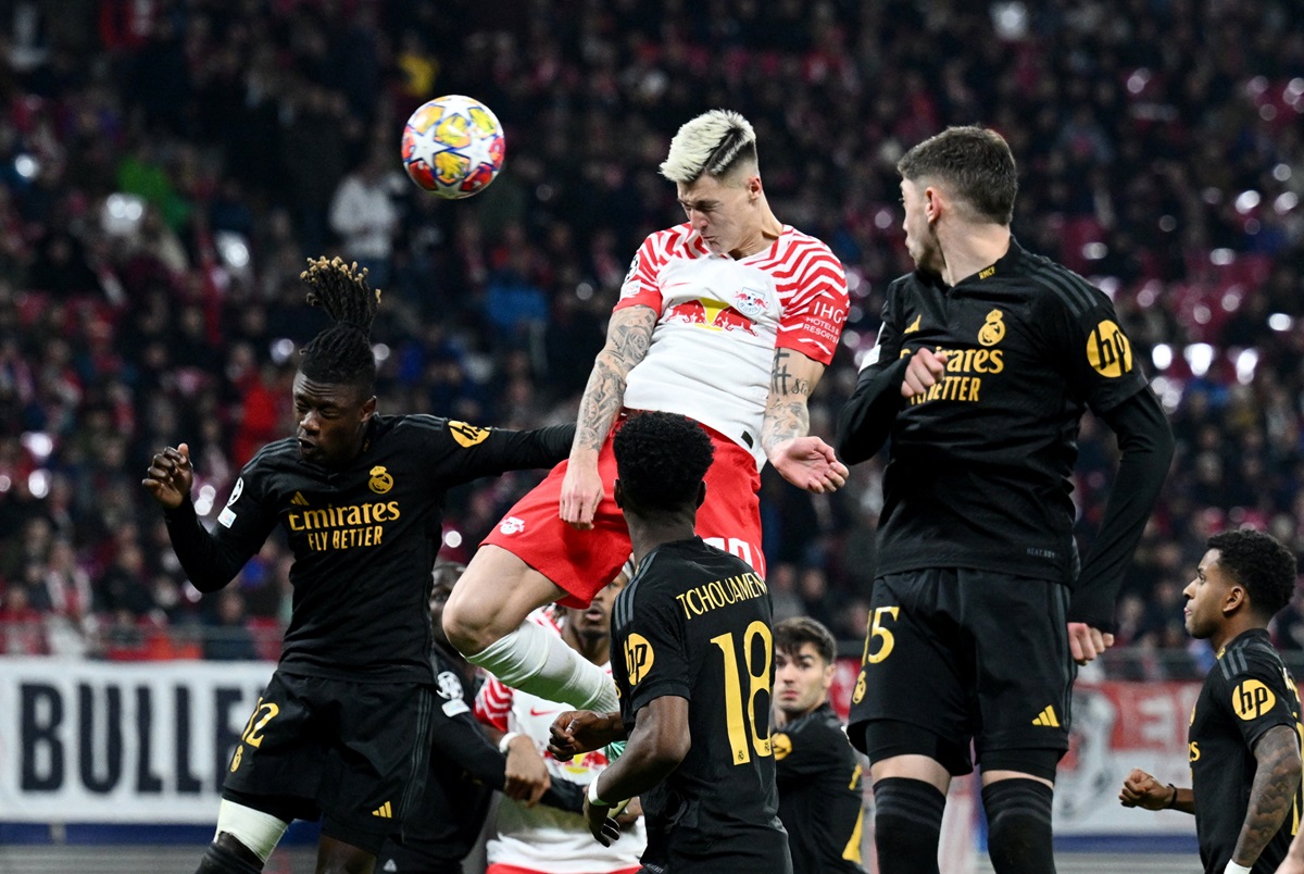 Laga RB Leipzig vs Real Madrid di leg I 16 besar Liga Champions 2023-2024.