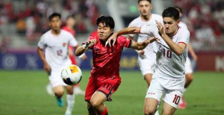 Timnas Indonesia U-23 saat menghadapi Korsel perempat final Piala Asia U-23..