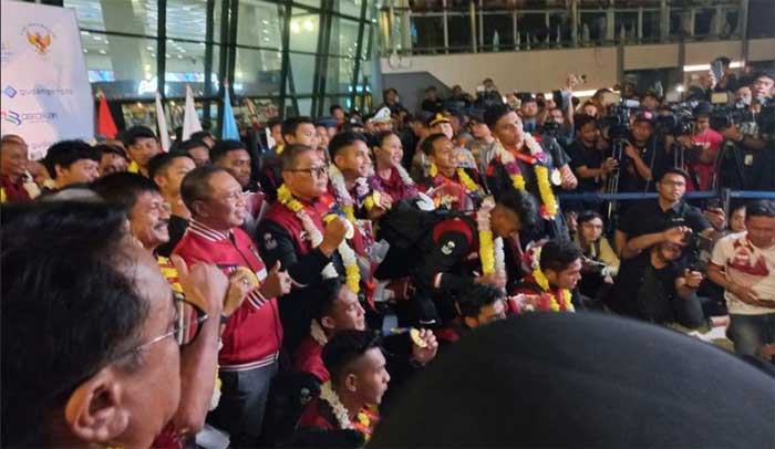 Skuad Timns Indonesia U-23 tiba di tanah air, Sabtu 11 Mei 2024.