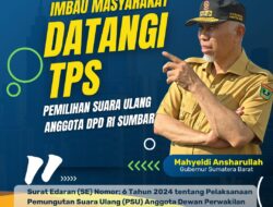 Terbitkan Edaran, Gubernur Mahyeldi Imbau Masyarakat Gunakan Hak Suara pada PSU DPD RI