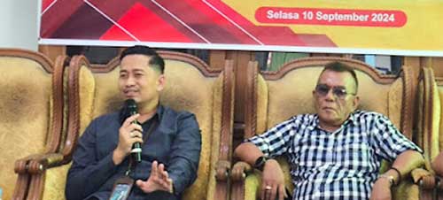 Sales Area Manajer (SAM) Pertamina Cabang Sumatera Barat Narotama Fazri (kiri) saat bersilaturrahmi ke kantor PWI Sumbar, Selasa 10 September 2024.