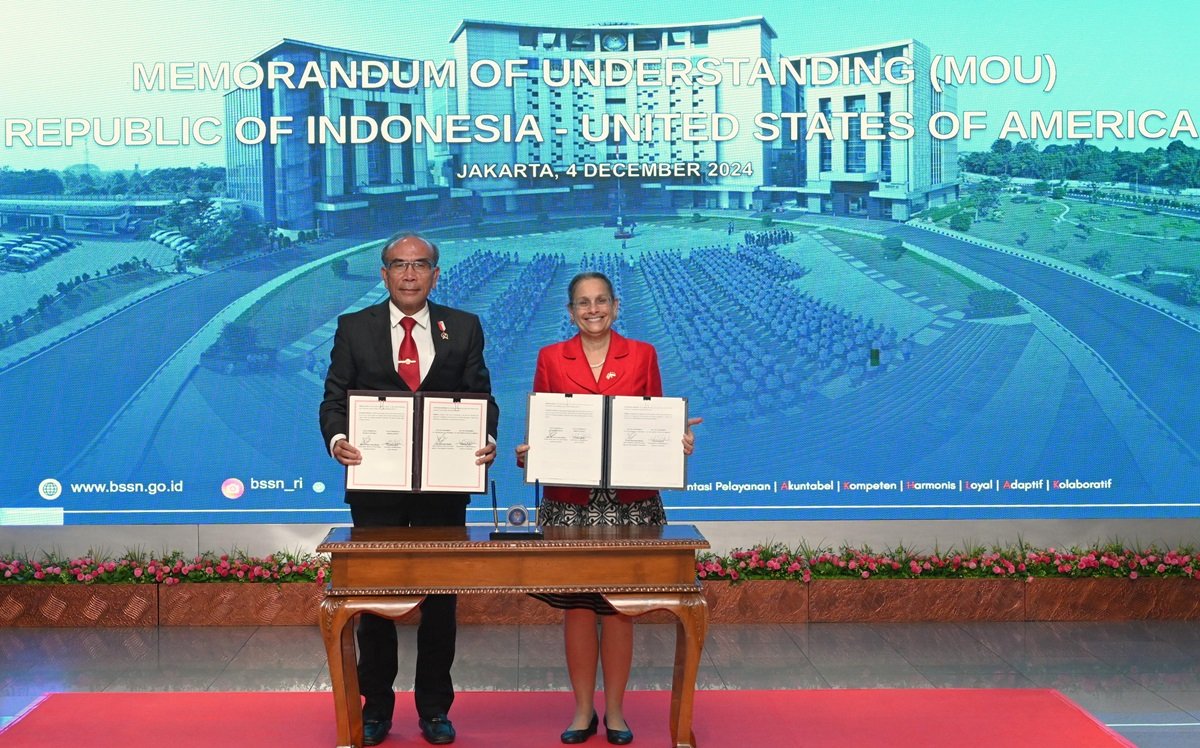 Penandatanganan MoU kerja sama bidang siber Indonesia dan Amerika Serikat, 4 Desember 2024.