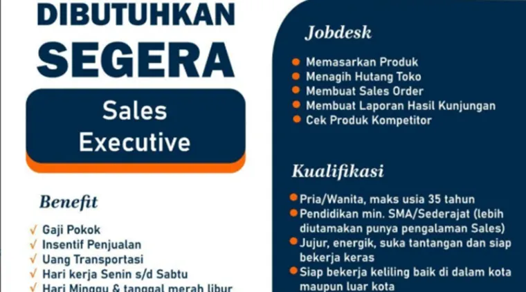 PT Adidaya Andalan Asia Buka Lowongan Sales Executive, Simak Syarat dan Benefitnya!