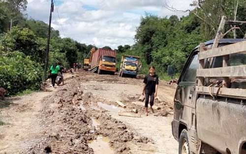 Salah satu jalan yang rusak parah di Pulang Pisau.