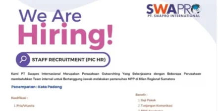 Lowongan Kerja Staff Recruitment (PIC HR) di PT Swapro International, Penempatan Padang!