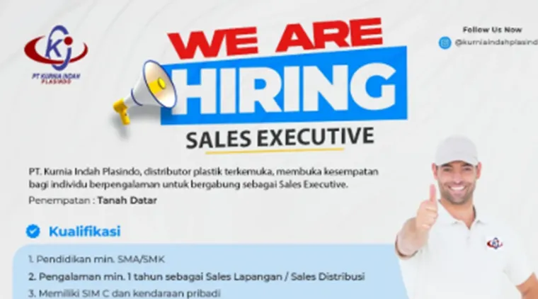 Dibuka! Lowongan Sales Executive PT. Kurnia Indah Plasindo untuk Wilayah Tanah Datar.