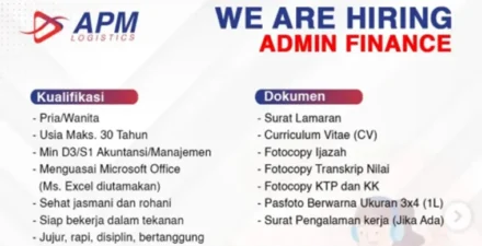APM Logistics Buka Lowongan Admin Finance 2025