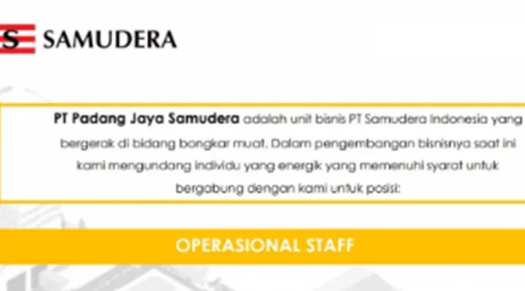 Lowongan Kerja Terbaru PT. Padang Jaya Samudera! Dibuka Posisi Operasional Staff 2025.