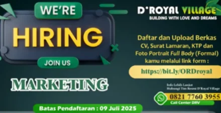 Lowongan Kerja D' Royal Village! Bergabung Jadi Tim Marketing, Daftar Sebelum 9 Juli 2025!.