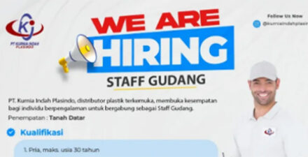 PT. Kurnia Indah Plasindo Buka Lowongan Staff Gudang, Penempatan Tanah Datar.