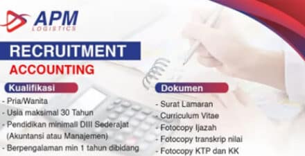 APM Logistics Buka Lowongan Accounting, Penempatan di Padang