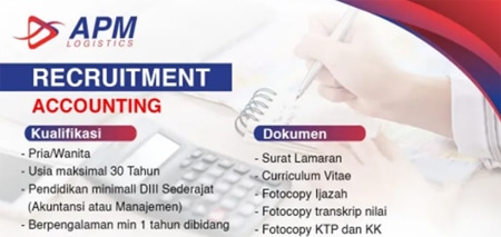APM Logistics Padang Buka Rekrutmen Accounting, Segera Daftar Sebelum 17 September 2025.