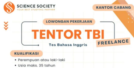 Lowongan Kerja Bimbel Science Society! Dibuka Posisi Tentor TBI Penempatan Padang.