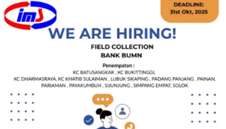 PT. Intrias Mandiri Sejati Buka Lowongan Field Collection untuk Bank BUMN di Berbagai Kota Sumbar.