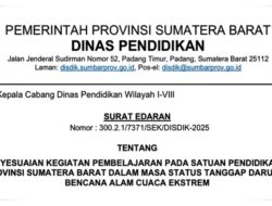 Pemprov Sumbar Terbitkan Surat Edaran, Aktivitas Pembelajaran Tatap Muka Diliburkan Mulai 27–29 November 2025