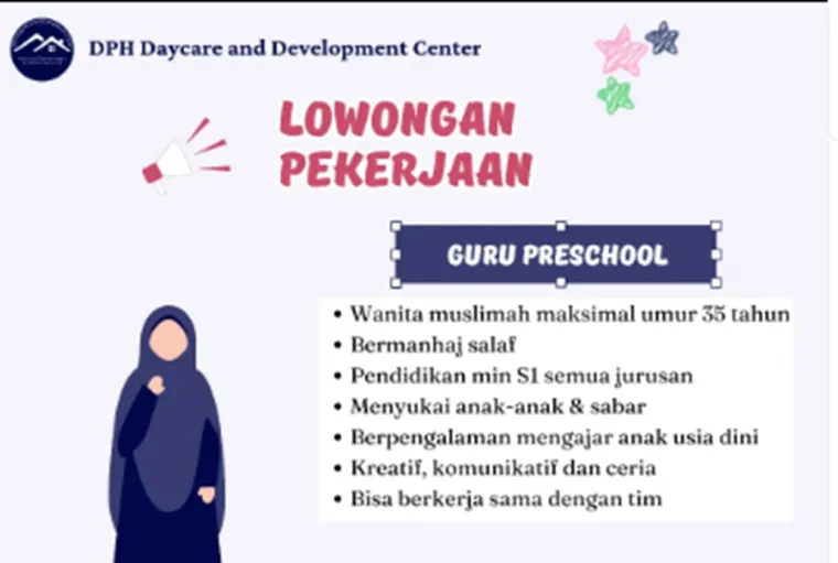 MDPH Daycare and Development Center Buka Kesempatan untuk Wanita Muslimah Berbakat Menjadi Guru Anak Usia Dini.