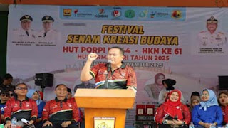 Wako Pariaman memberikan sambutan dalam rangka HUT PORPI ke-44 tingkat nasional.