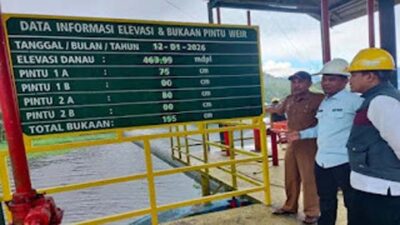 Tim Lider Pemiliharaan PLTA Maninjau memantau kondisi pintu bendungan di Danau Maninjau