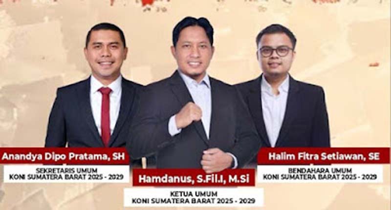 Tiga pimpinan KONI Sumbar periode 2025-2029.