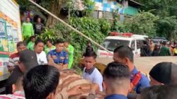 Evakuasi sopir mobil box terjepit di kawasan Bungus oleh tim Damkar Padang.