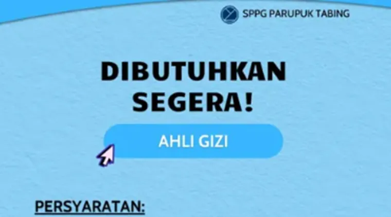 Dibuka Lowongan Ahli Gizi di SPPG Parupuk Tabing Kota Padang, Segera Daftar!