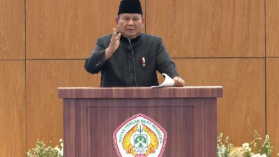 Presiden Prabowo Subianto menyampaikan permintaan maaf di Munas PB IPSI.
