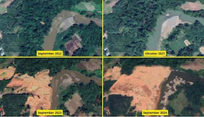Citra satelit di lokasi tambang emas ilegal.