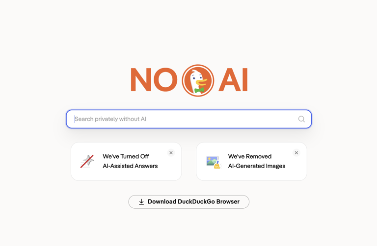 DuckDuckGo no AI diluncurkan bagi pengguna yang tidak menginginkan bantuan AI pada mesin pencari mereka.