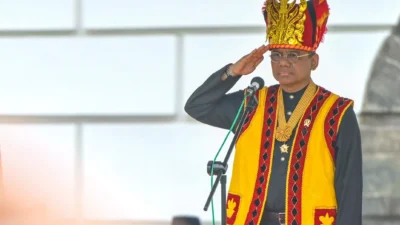 Menteri Keuangan Suahasil Nazara di peringatan Hari Oeang Republik Indonesia (HORI) ke-80 di Kementerian Keuangan.